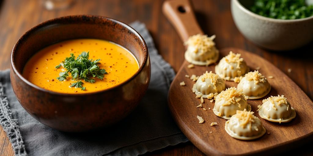 Zestaw tradycyjnych polskich pierogów i żurku